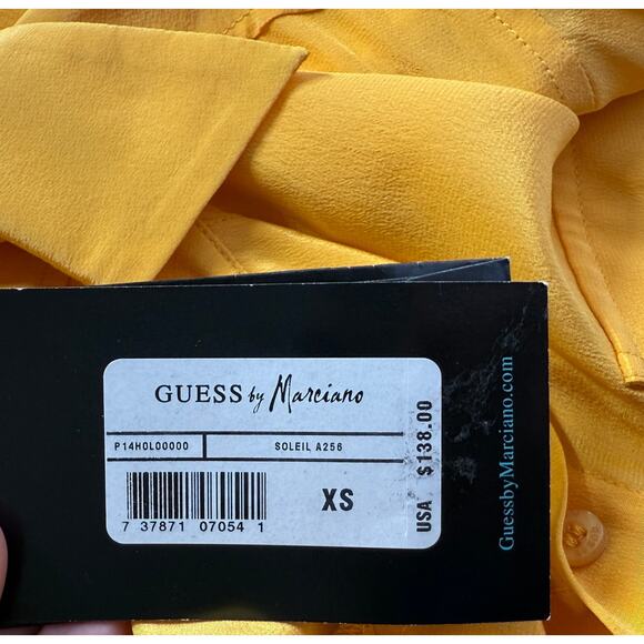 Guess by Marciano Top Blouse Womens XS Yellow Long Sleeve Button Up Silk Preppy - Picture 7 of 13